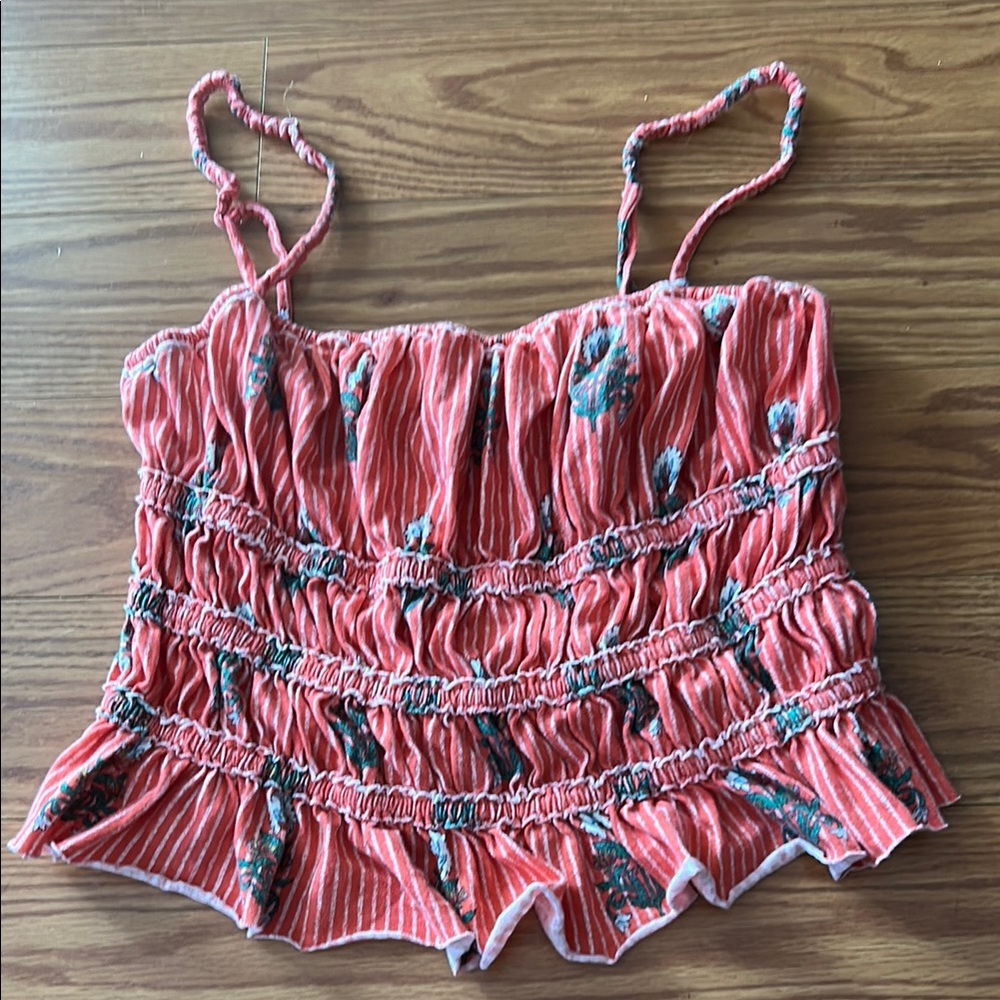 We The Free Pink Smocked Ruffled Camisole